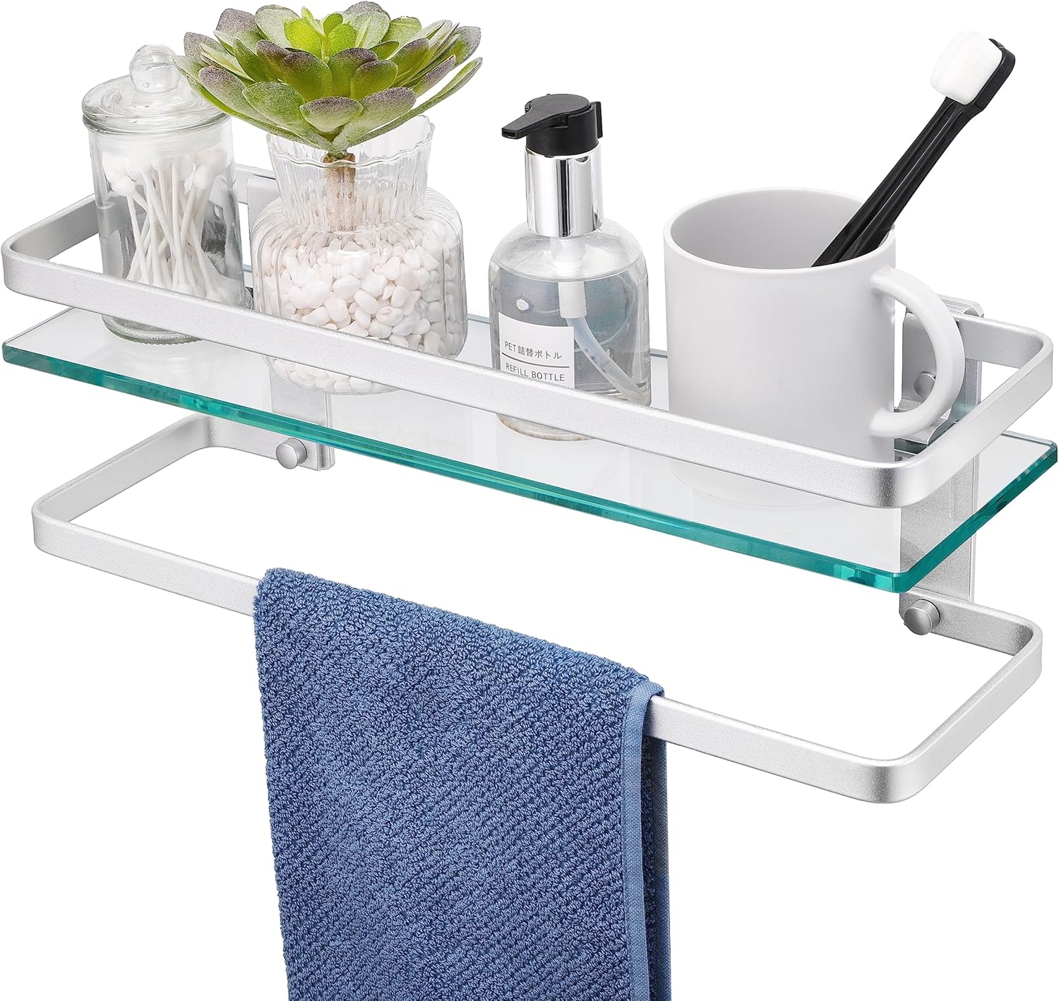 KES Bathroom Glass Shelf with Anodized Aluminum Towel Bar and Rail