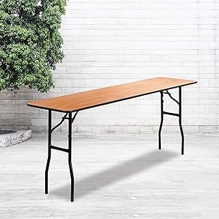 EMMA + OLIVER 6' Rectangular Wood Folding Table with Clear Coated Top, Long Wooden Foldable Table for Residential Indoor/Outdoor Events, Natural