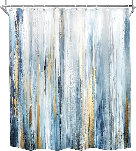 Miniatura 7 de MESHELLY Cortina de ducha abstracta gris turquesa de 60 pulgadas de ancho x 72 pulgadas de alto, cortina de pintura artística azul turquesa para