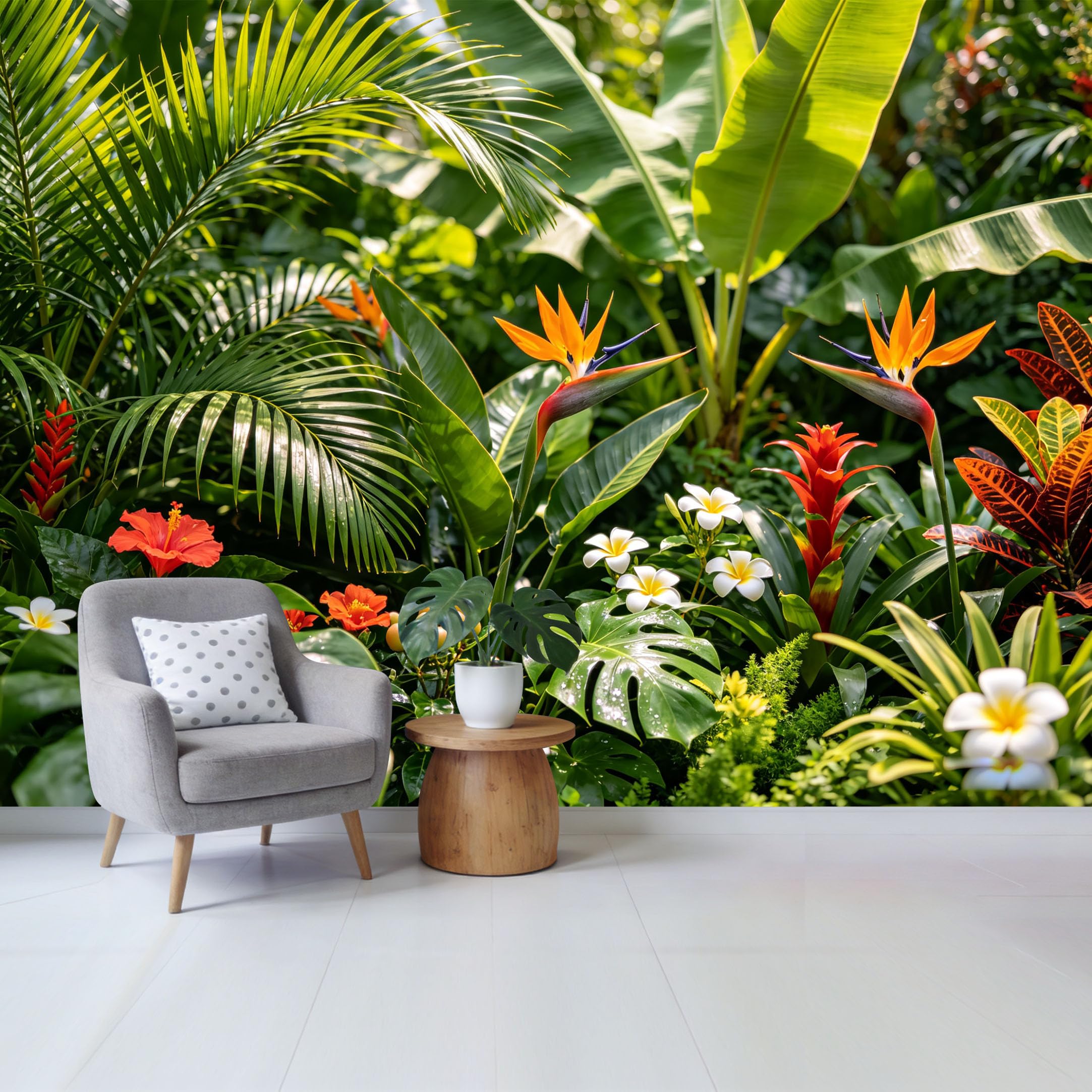 Qzlithotic Yq2605250082 Custom Size Wall Mural Tropical Bird Of Paradise Flower Lush Palm Leaves Botanical Jungle Style Selfadhesive Wall Fabric Removable Wallpaper For Home Office Decor