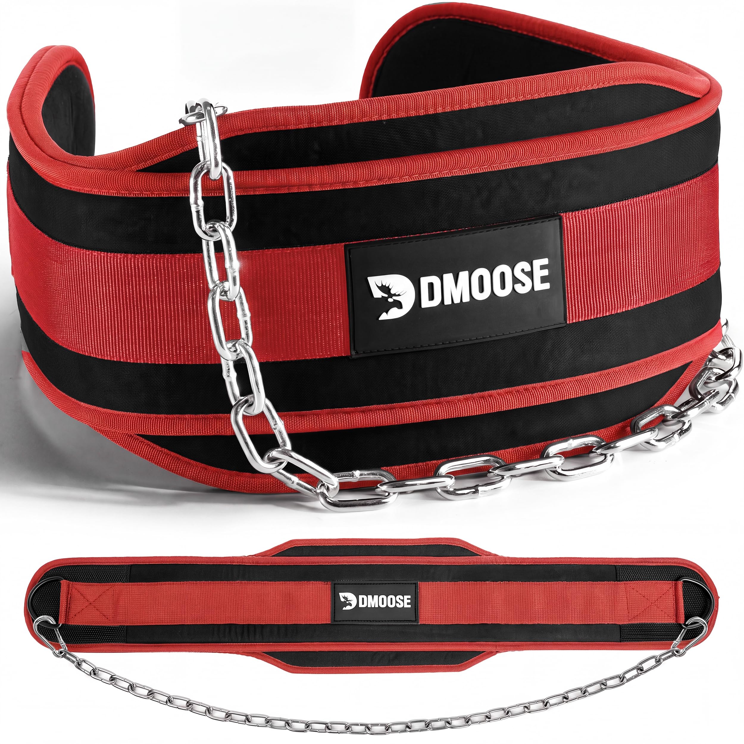 DMoose Fitness Dip Belt for Weight Lifting, Pullup, Squats & Dips - 36" Robust Steel Chain & Comfortable Neoprene Padding Supports 350lbs, Gym Weight Belt for Strength Training Workout (Red)-image-42