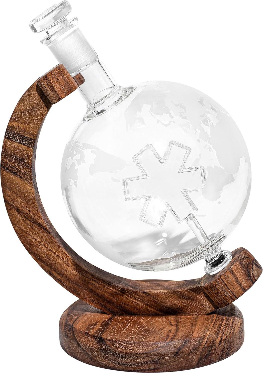 Star of Life Etched Globe Whiskey Decanter - EMS Gifts w/EMS Star of Life Inside - Unique Personalized Gift, Gift for Promotion, Retirement, or Other Milestone - Unique Personalized EMS Gift