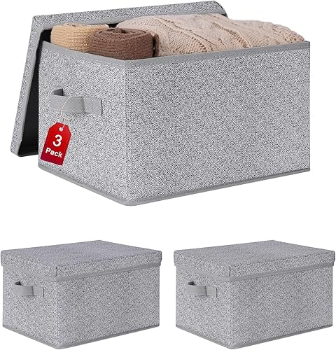 WUIKE Contenedores de almacenamiento plegables con tapas, cajas de almacenamiento con asas, organizador de estantes de armario, cestas de