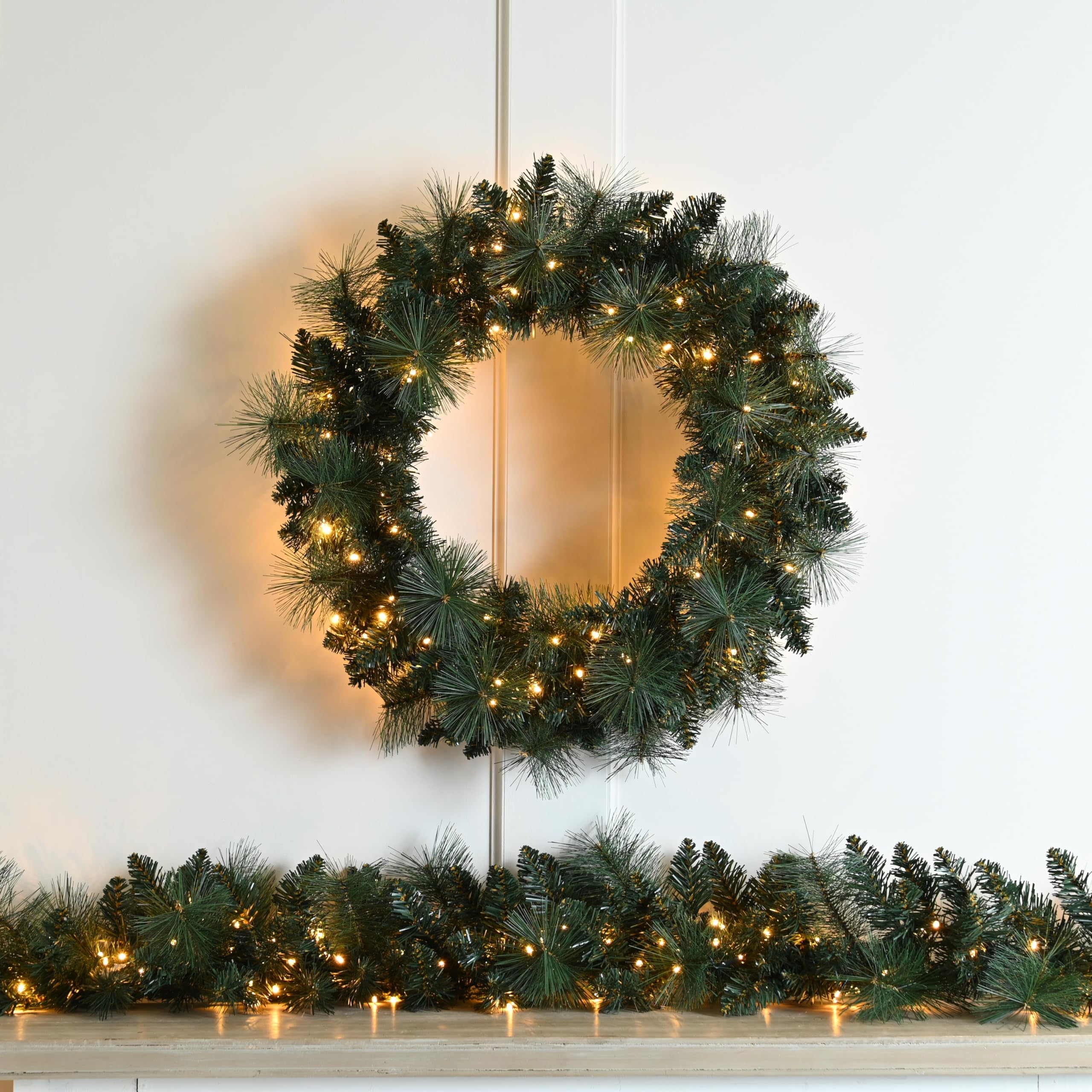 Festive Firefly Lit Christmas Wreath With Warm White Lights60Cm from B&Q