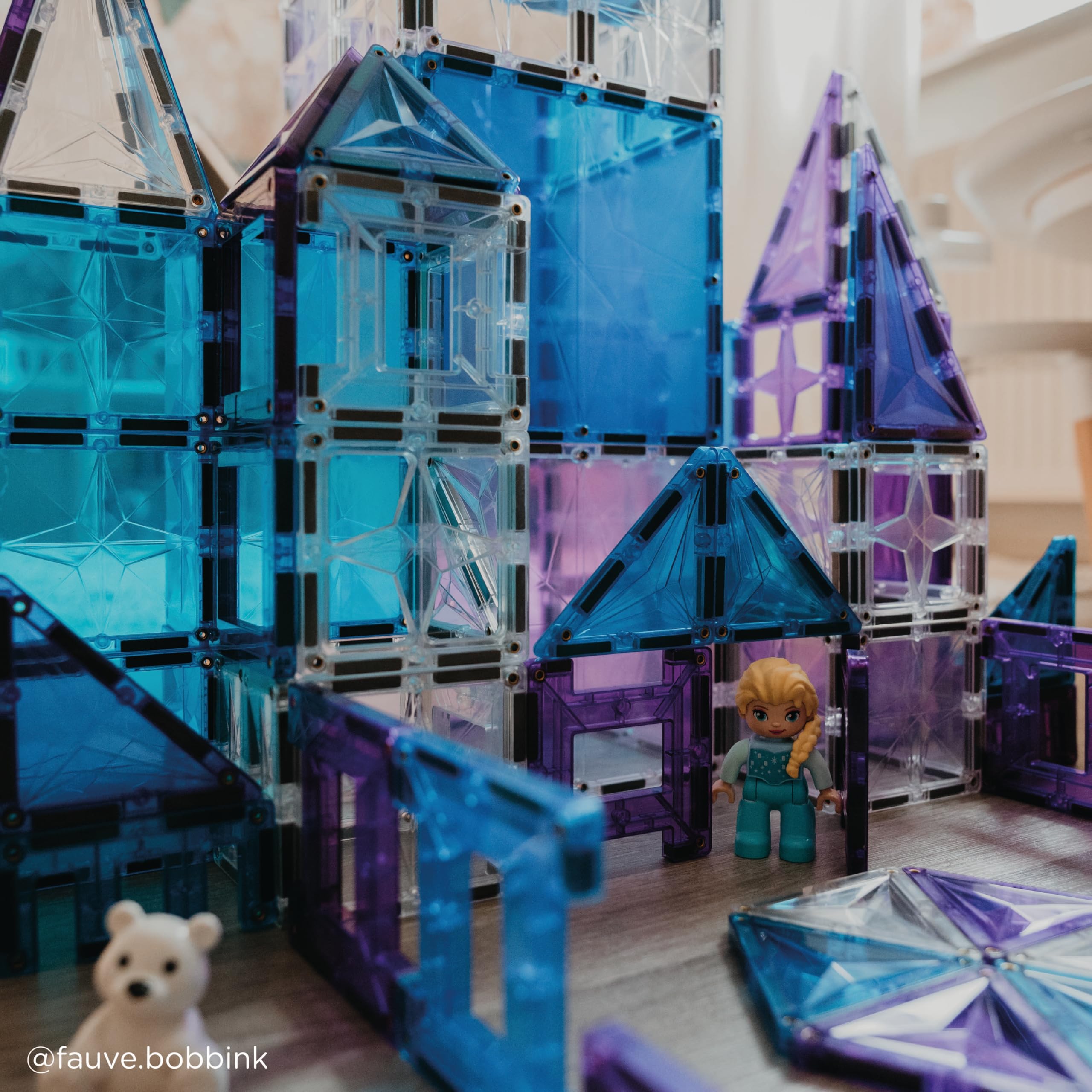 Mega-Eiskristall-Bausatz 180 Teile, abwechslungsreiche Formen und Farben, langlebiges Magnetspielzeug, magnetische Bausteine, erweiterbare Sets, weiß blau violett, für Kinder ab 3 Jahren