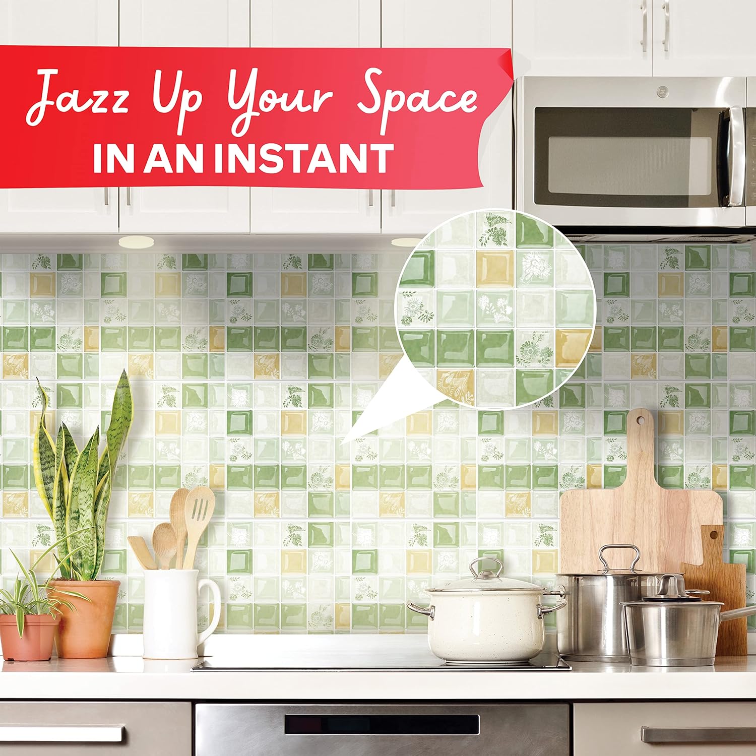 XFasten Square Peel and Stick Backsplash for Kitchen 10pcs 12” x 12” + Cutter Ornamental Tile Peel and Stick Tiles Stick on Self Adhesive Backsplash Tile for Kitchen and Bathroom