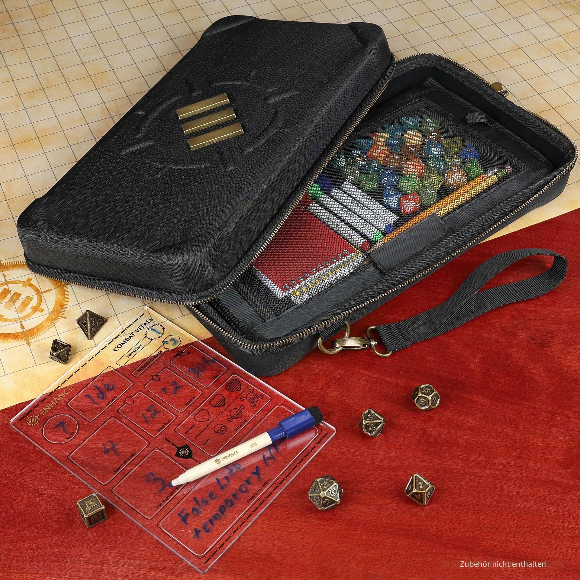 ENHANCE Tabletop Community DND Würfel Roll Tray – Würfelhalter und Aufbewahrung für bis zu 500 RPG-Würfel mit robustem Schutzdesign, weicher Innenseite und Organizer-Taschen (Kapazität für 500 Würfel)