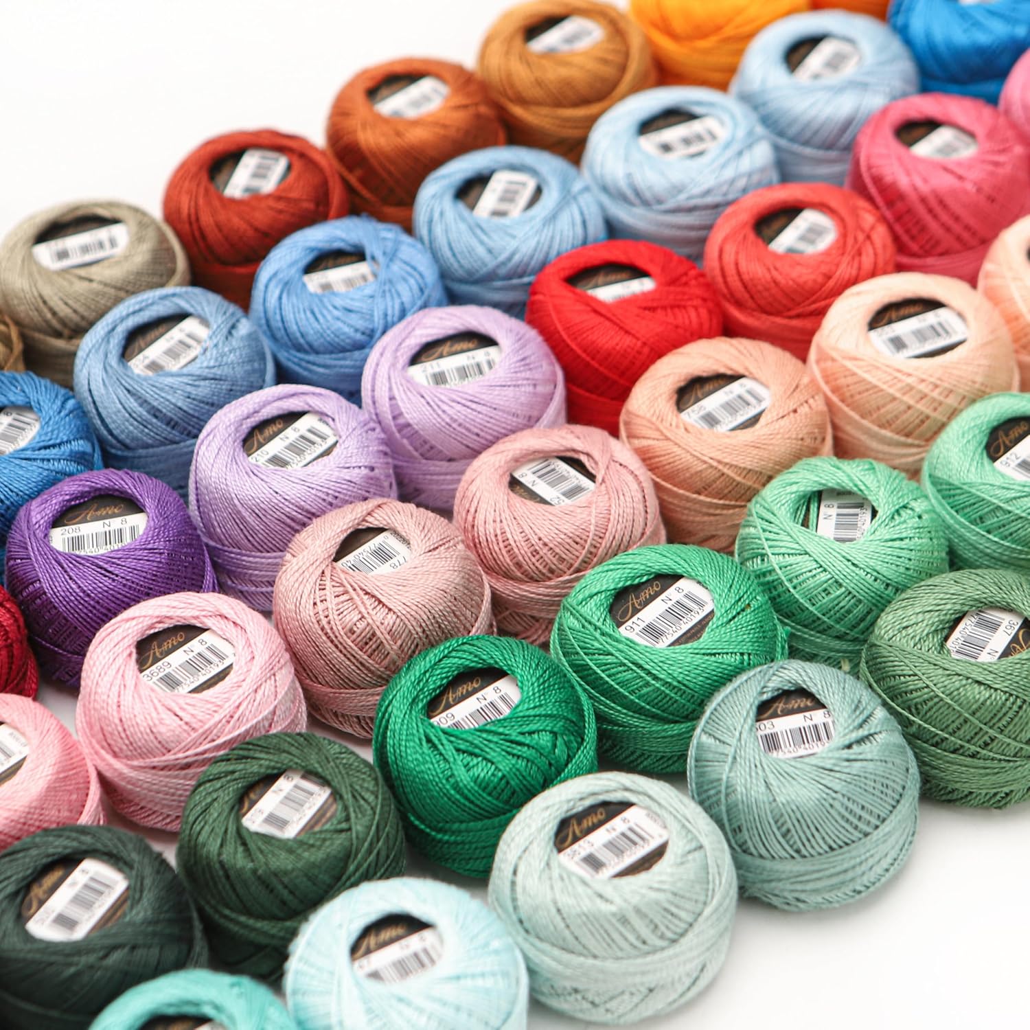 60 Colors Set Size 8 Double Mercerized Egyptian Long Staple Cotton Pearl Thread Crochet Embroidery Craft Tatting Applique 5 Grams 43 Yards Per Ball (60 Colors Set B)