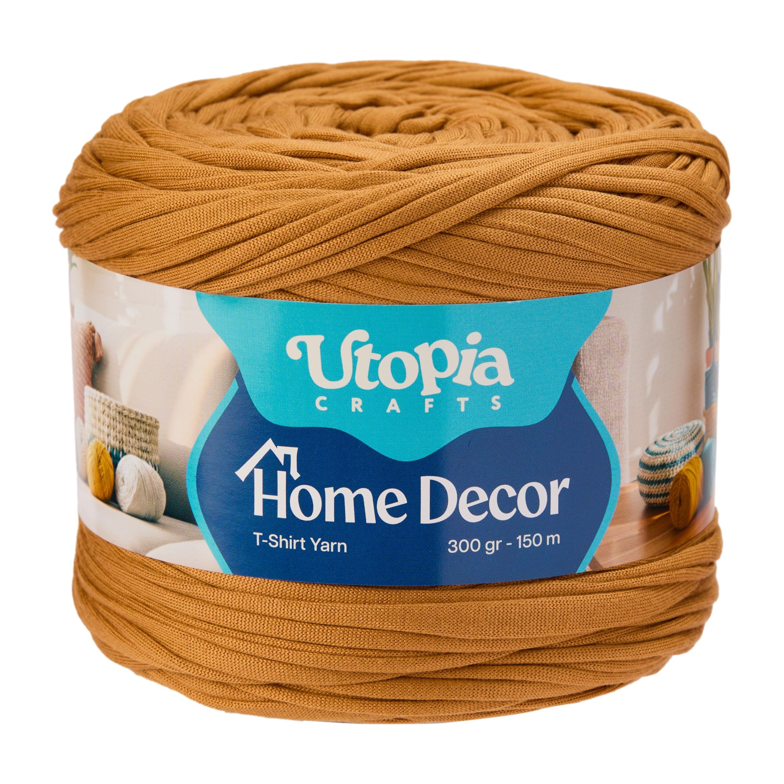 – Utopia Crafts Home Décor T-Shirt Yarn for Crochet & Knitting 300g (Camel Brown, 300g)