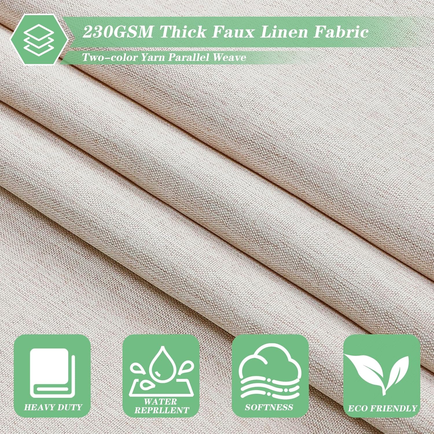 meioro Fabric Shower Curtain, Neutral Linen Textured Shower Curtain Set with 12 Hooks, Boho Farmhouse Bath Decor 230GSM Heavy Duty Polyester Cloth Shower Curtains for Bathroom, 72Wx78H, Beige/Cream