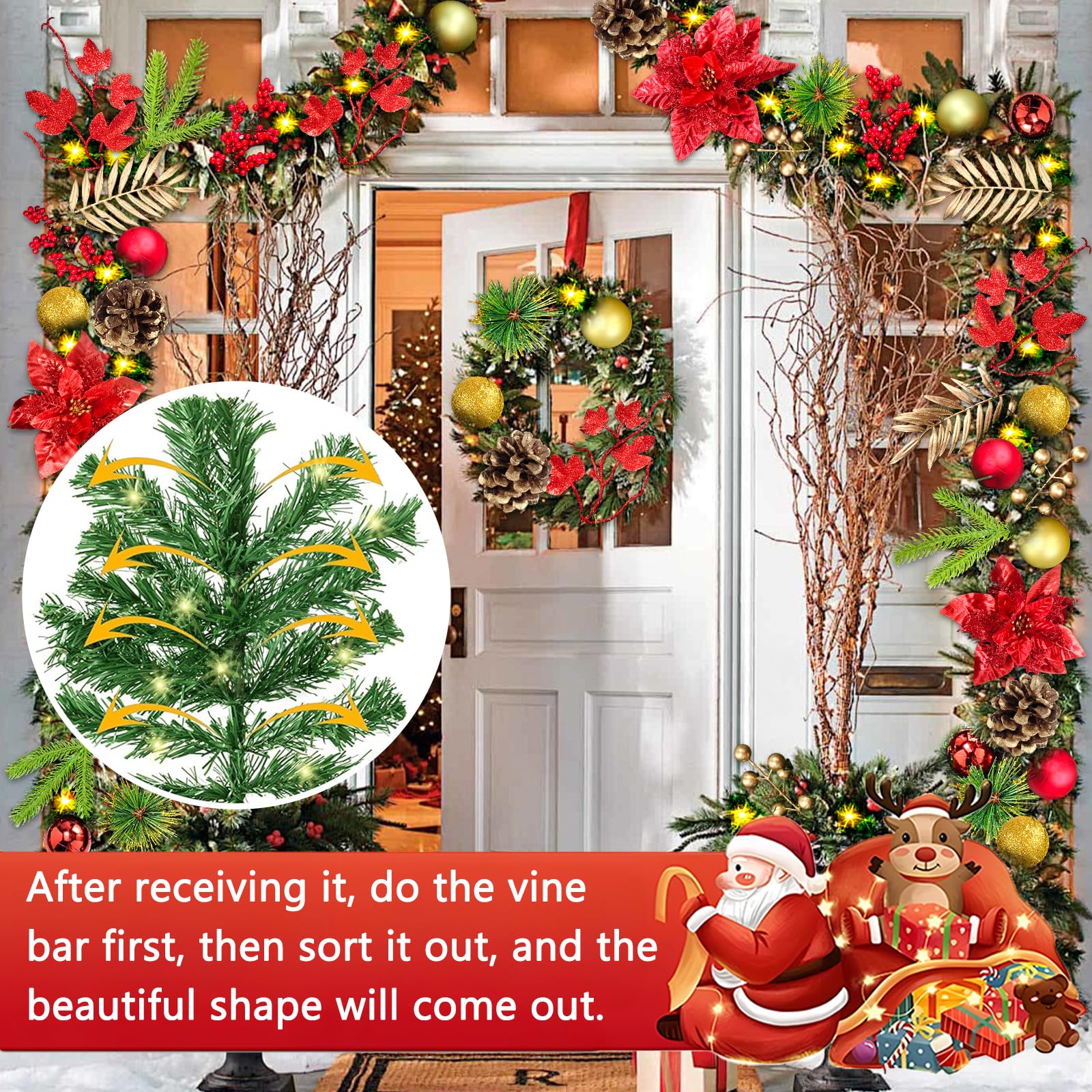 Guirnalda Navidad 270 cm Con Luces - Adorno Para Escaleras, Puerta, Arco y Ventanas