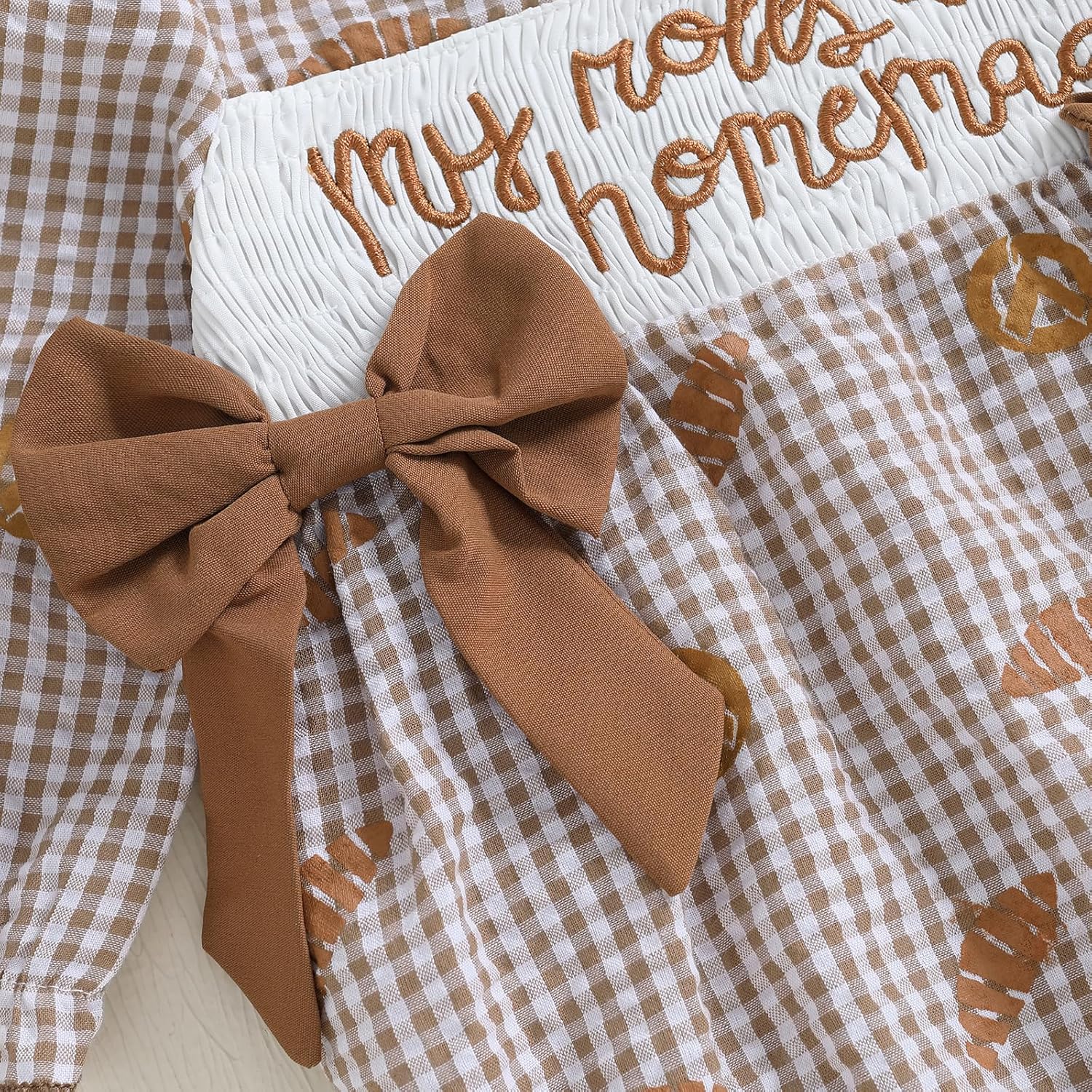 Baby Girl Thanksgiving Outfit Plaid My Rolls Are Homemade Long Sleeve Smocked Bubble Romper Newborn Fall Clothes - Image 7