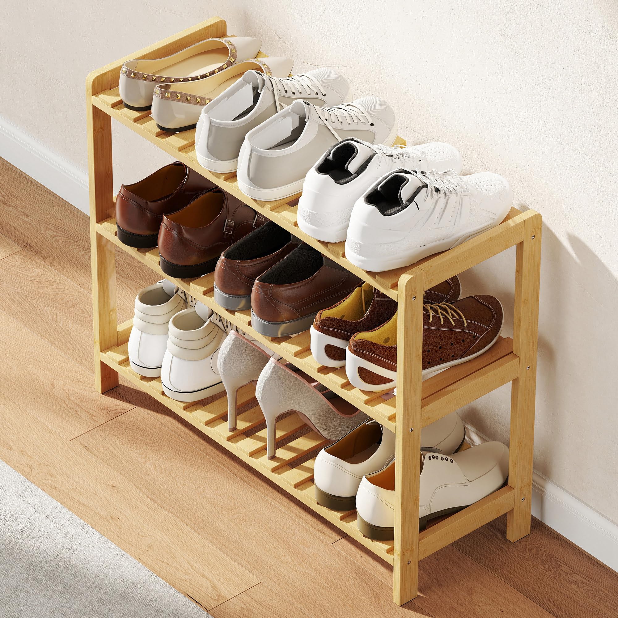 HOMCOM Zapatero de 3 Niveles de Bambú para 9 Pares 70x26x57,5 cm Natural | Estantería de Zapatos, para Entrada, Pasillo, Dormitorio