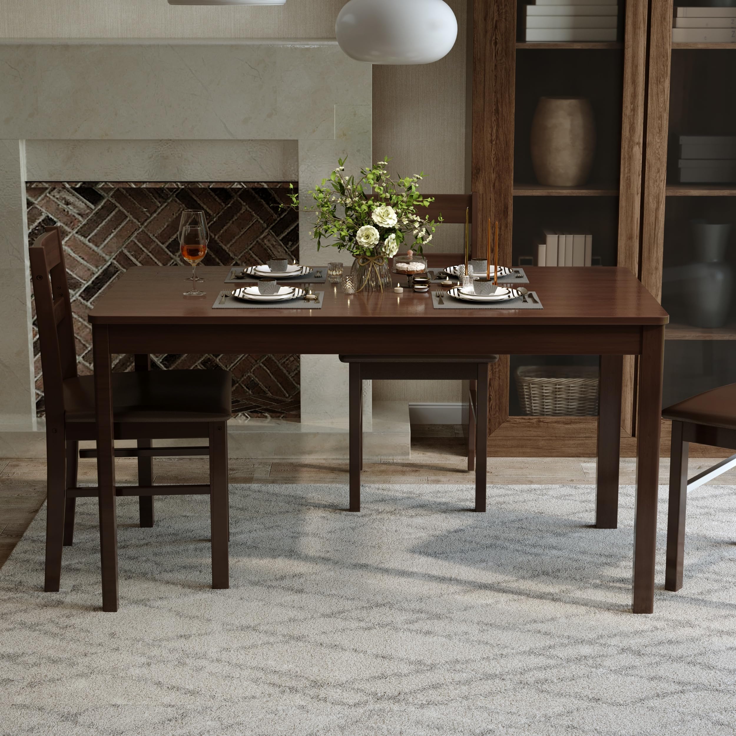 Mesa de comedor de madera maciza para 4-6 personas, mesa rectangular de cocina de 46 pulgadas, mesa de comedor para apartamento, sala de estar, restaurante (marrón)