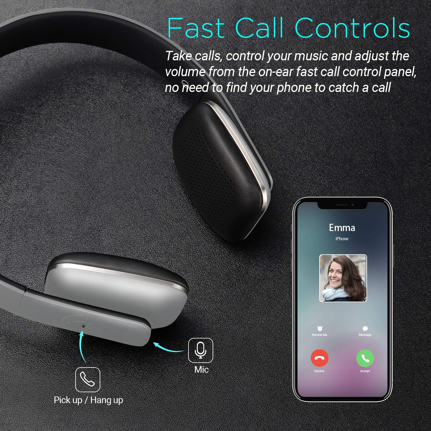 August Auriculares Bluetooth de Diadema EP636 - Casco Inalámbrico NFC con Micrófono Manos Libres para Teléfonos, Tabletas y Ordenadores, Color Gris