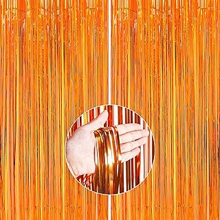 PartyWoo Orange Foil Fringe Curtains, 2 pcs 3.3x6.6 ft Orange Streamers, Fringe Backdrop, Metallic Tinsel Curtains for Birthday Party, Halloween Tinsel Backdrop, Halloween Party Decorations