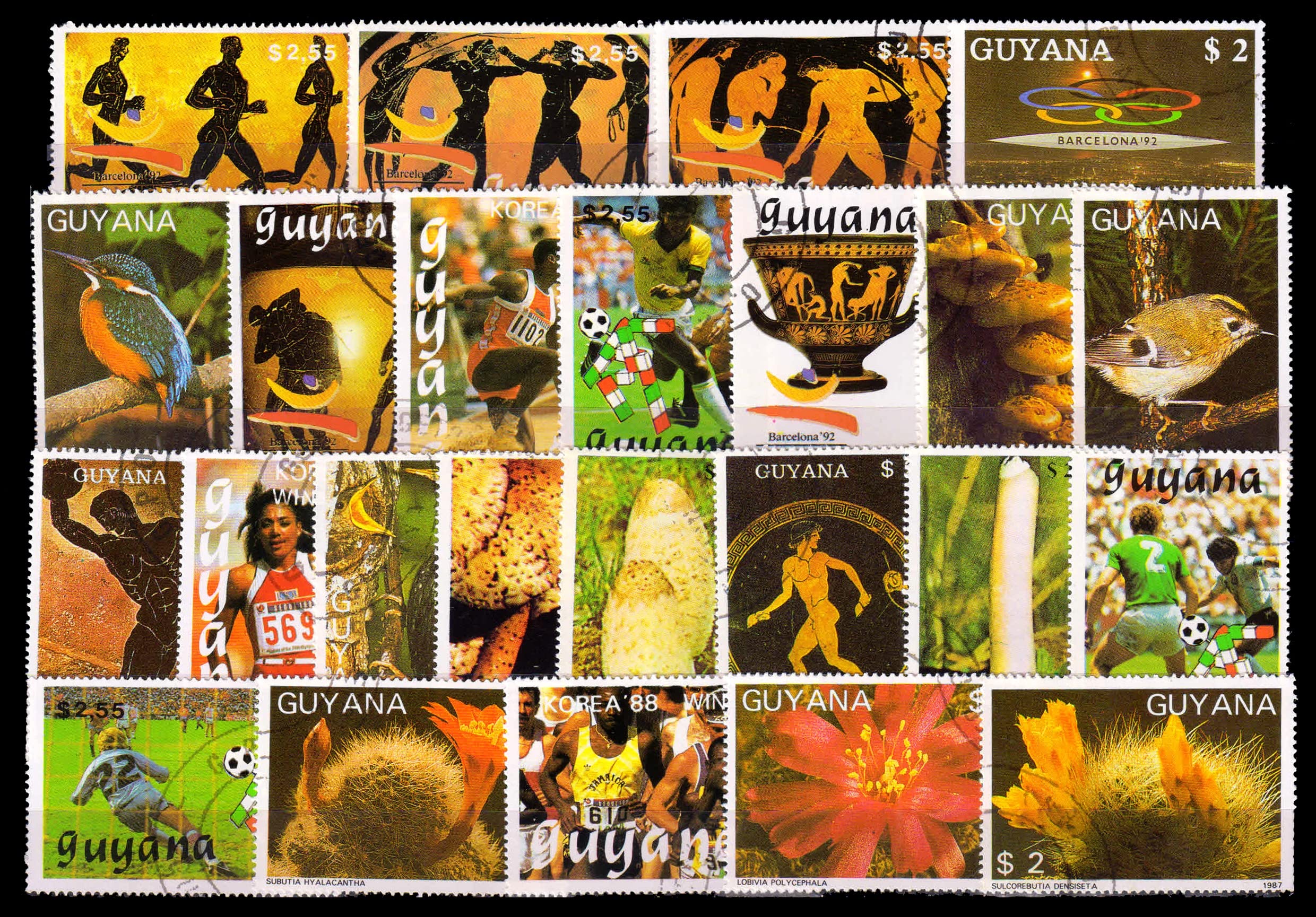 ISC~ Guyana Stamps - 24 Different Large & Thematic Stamps On Sports & Flowers, All Genuine Postage Stamps ~ Stampex