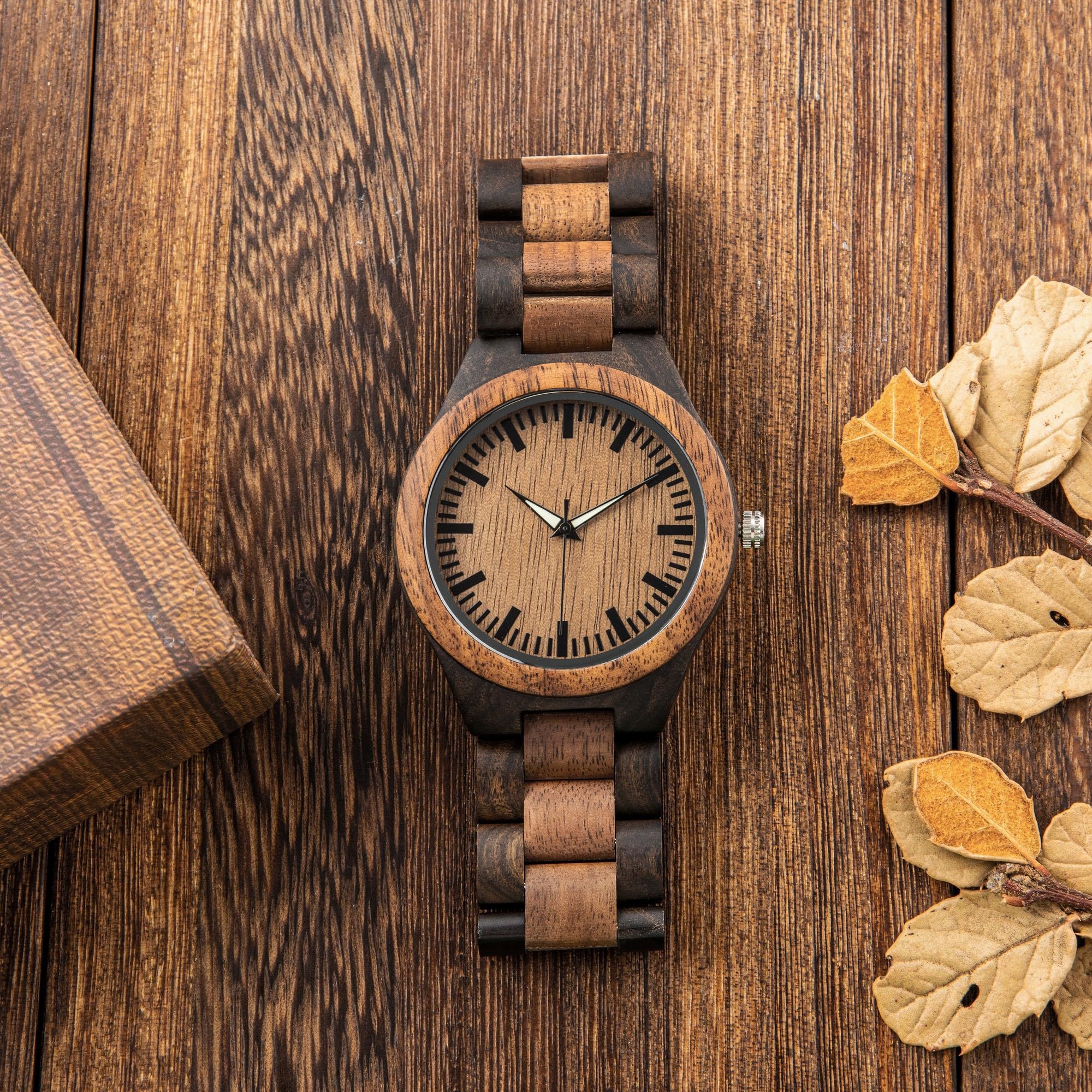 Reloj de madera grabado personalizado para hombre, analógico, de cuarzo, hecho a mano, reloj personalizado de madera