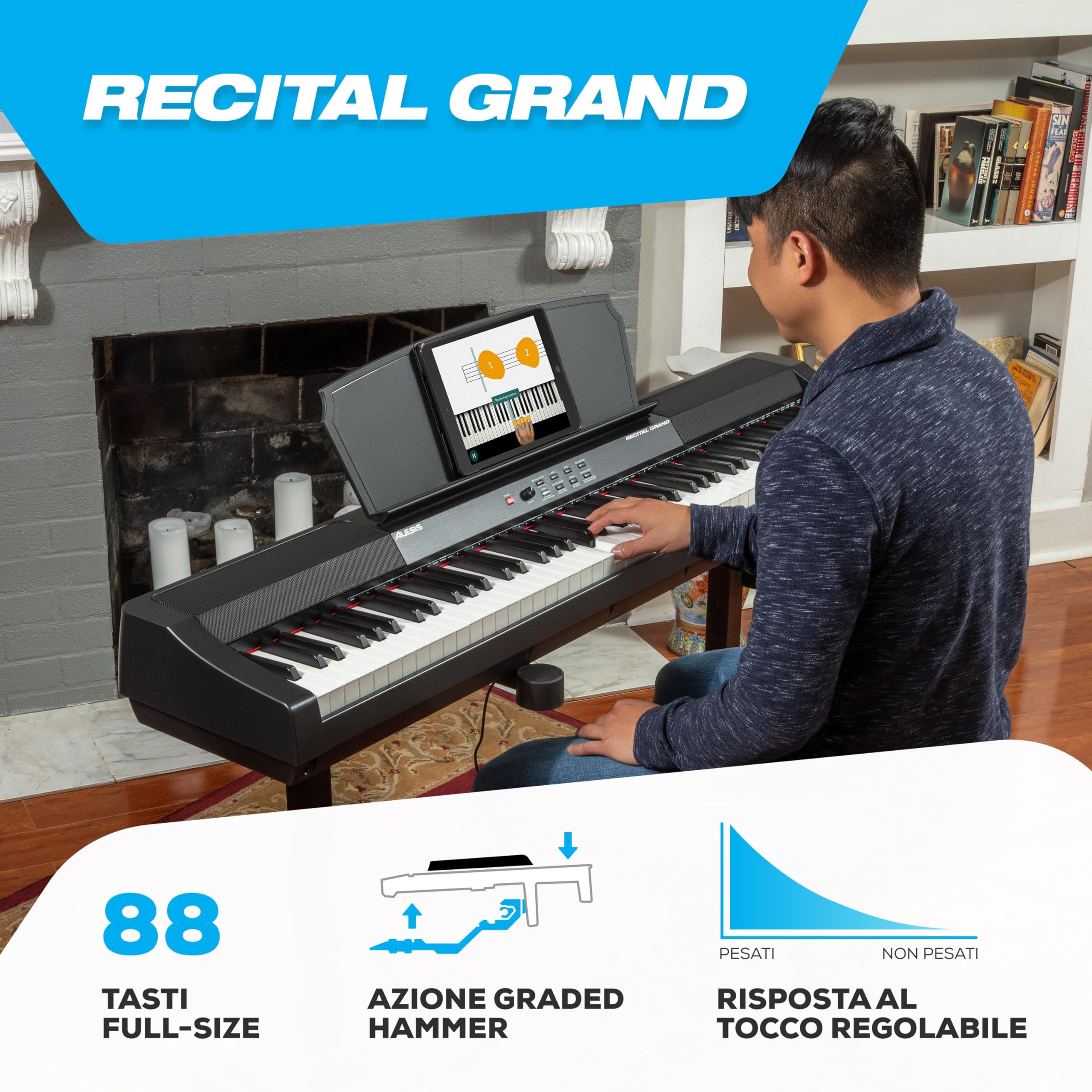 Pianoforte Digitale Alesis Recital + Pedale Sustain M-Audio - 88 Tasti Semi-Pesati, 5 Suoni, Casse Integrate + 3 Mesi Lezioni Gratis - Foto 5