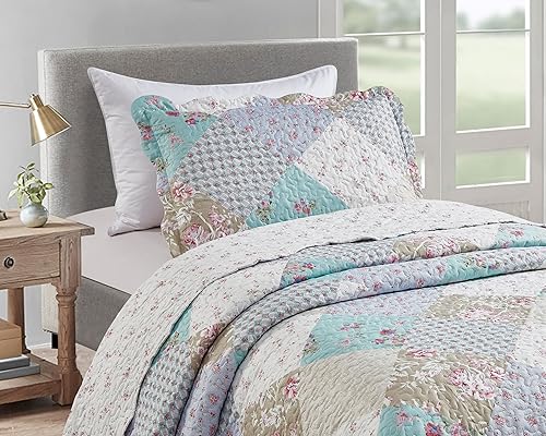 Miniatura 149 de Brilliant Sunshine Juego de edredón de 3 piezas con 2 fundas de almohada, colcha reversible suave y ligera, para todas las estaciones, Gris