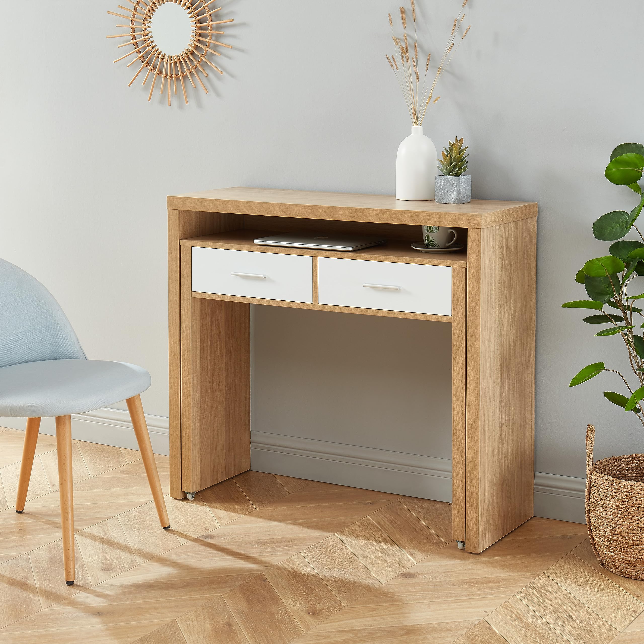 TemaHome Multi Storage | Groot bureau wit met eiken
