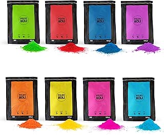 POLVO HOLI - Packung 800 g Pulver Holi - 8 Beutel à 100 g. - 8 Farben