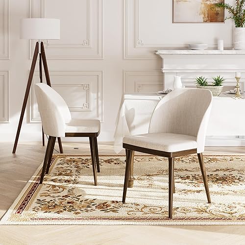 Juego de 2 sillas de comedor tapizadas, modernas sillas de comedor, sillas de cocina de restaurante con respaldo medio con patas de madera, color