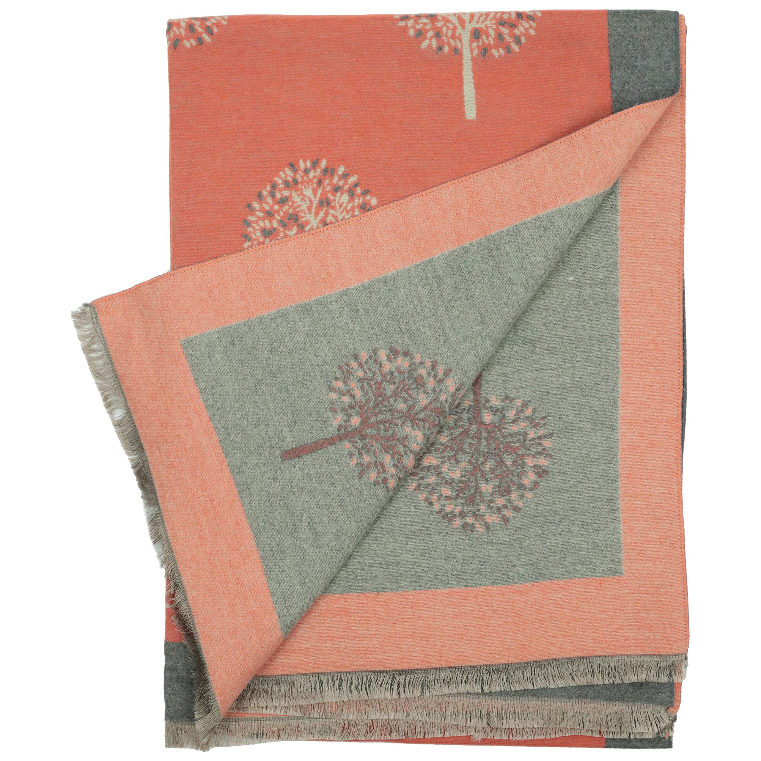 Hazy Blue Women's Tree Of Life Burnt Orange Grey New Heritage Collection - Scarves Wrap Scarfs Lightweight Reversible Cashmere Feel Shawl, Neck Wrap