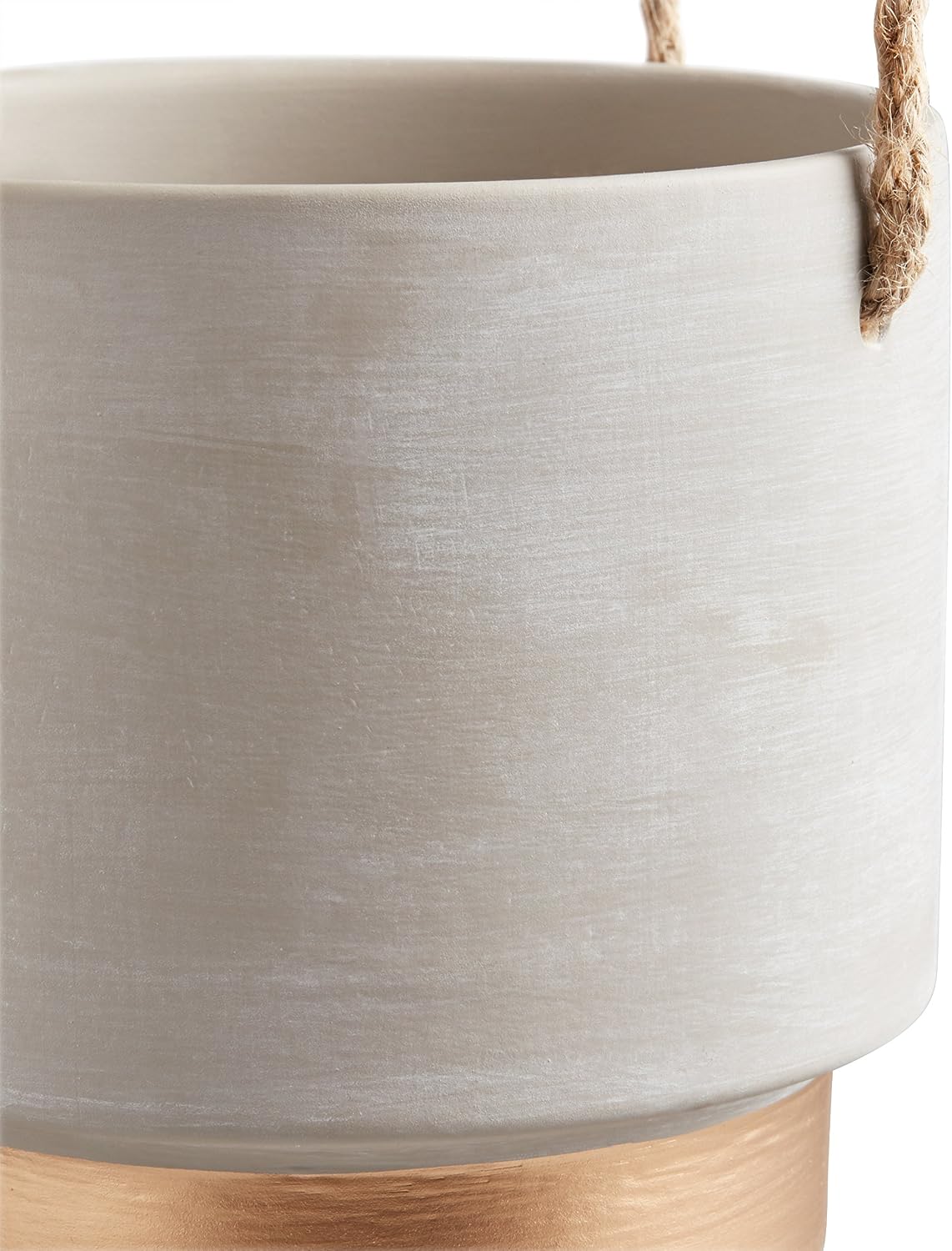 Amazon Brand – Rivet Mid-Century Modern Stoneware Indoor Hanging Planter Flower Pot with Rope, 5.5"H, Grey and Gold