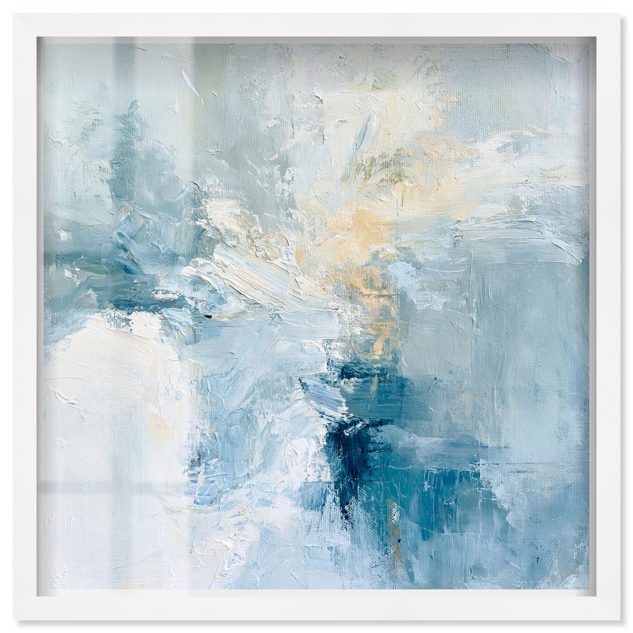 Art Remedy Aqua Drifting I Shadowbox Druck Schlafzimmer Wandkunst weißer Rahmen 61 x 61 cm