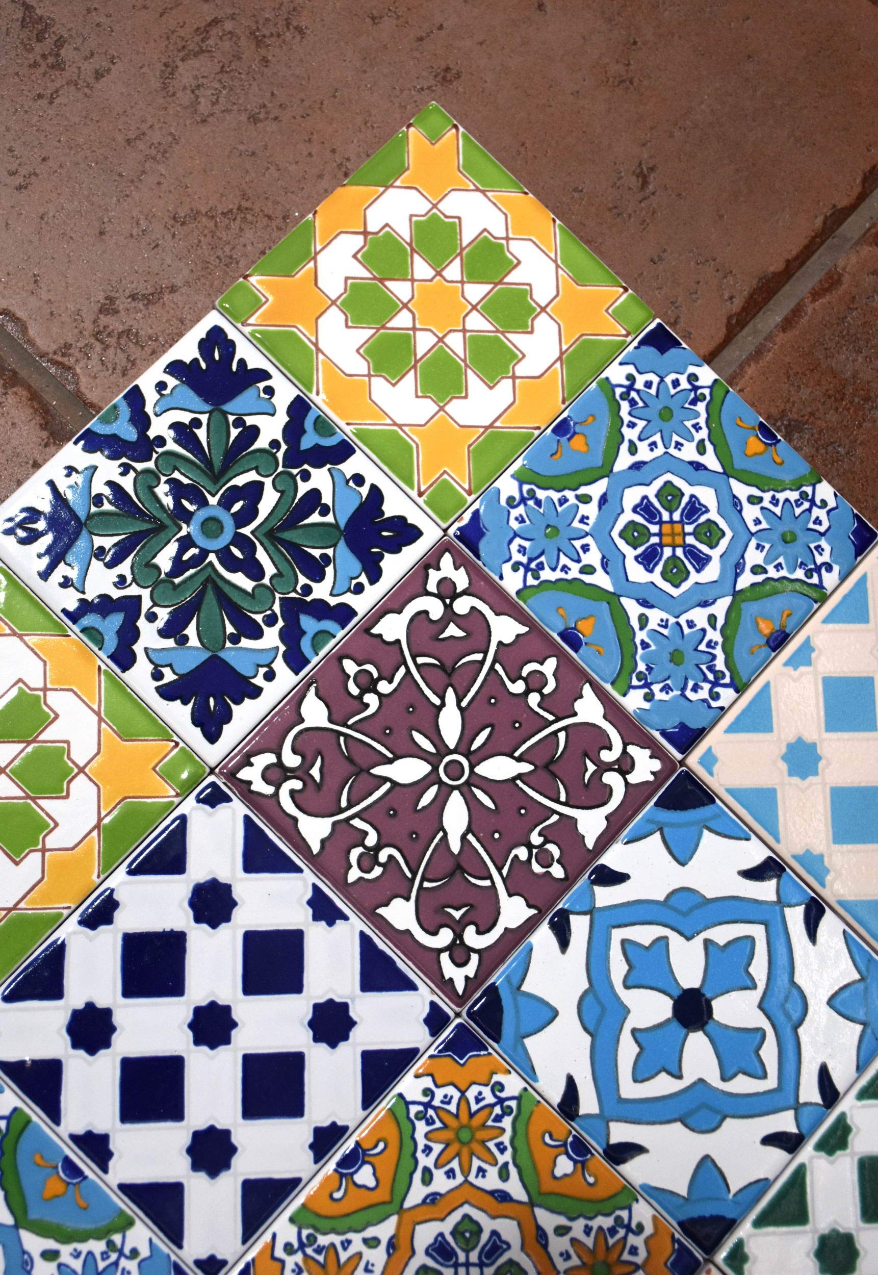 30 Mattonelle Ceramica Tunisine 15x15cm - Smaltate, Decorato Artigianale, Per Rivestimento - Foto 3