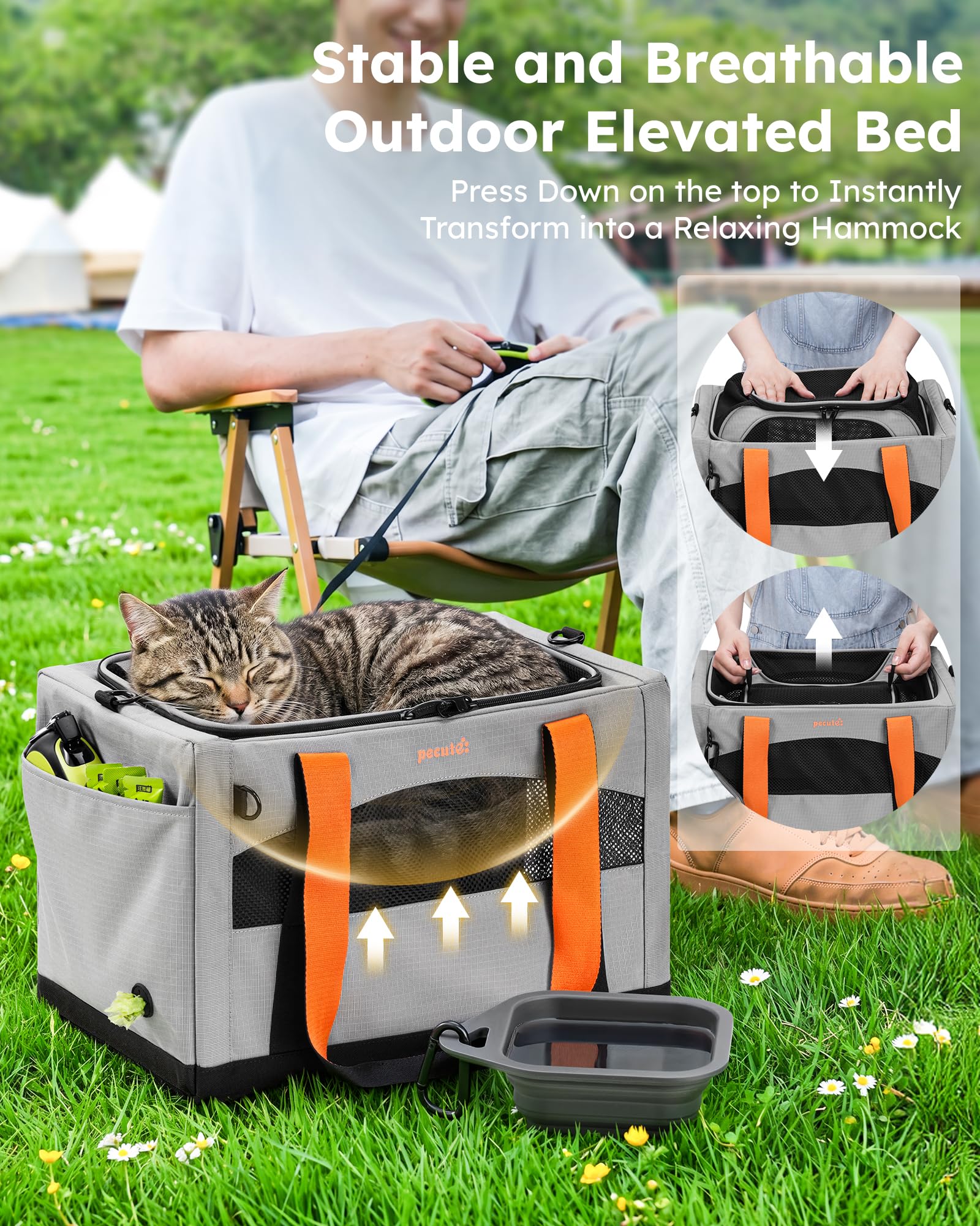 Pecute Transportín para Gatos Expandible, Extensión Superior, Estable y Transpirable