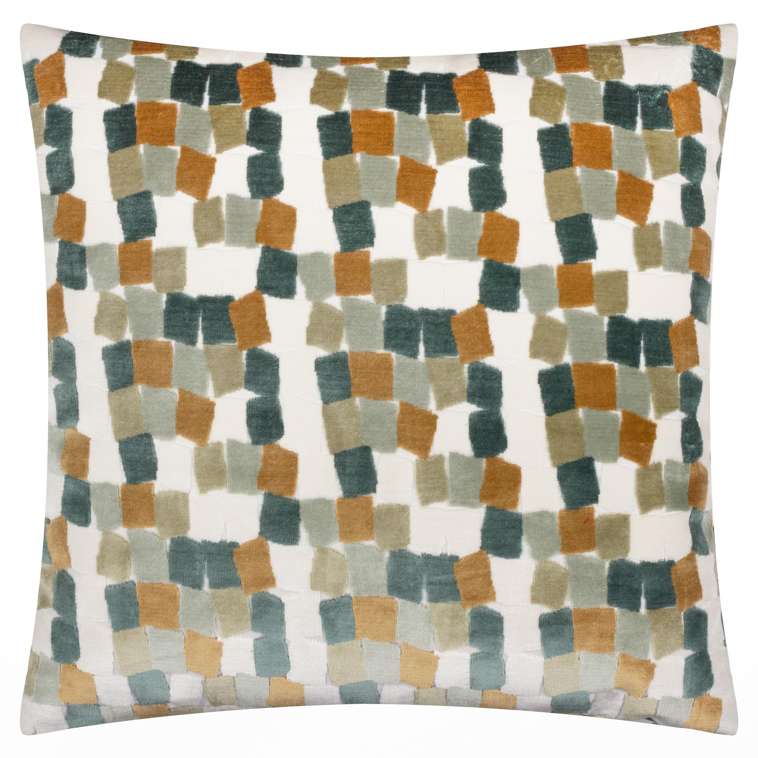 furn. Metro Blocks Cushion Cover – Geometric Velvet Jacquard Decorative Case (Green – 45x45cm)