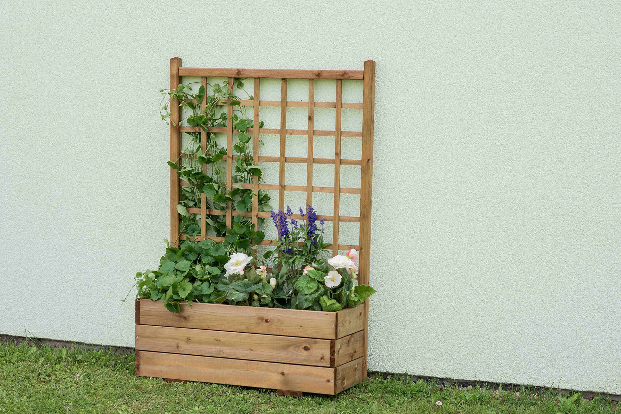 SUNWOOD Fioriera con grigliato 80x32x120h cm in legno massello, impregnata in classe III, inclusa di TNT protettivo (Legno 80)