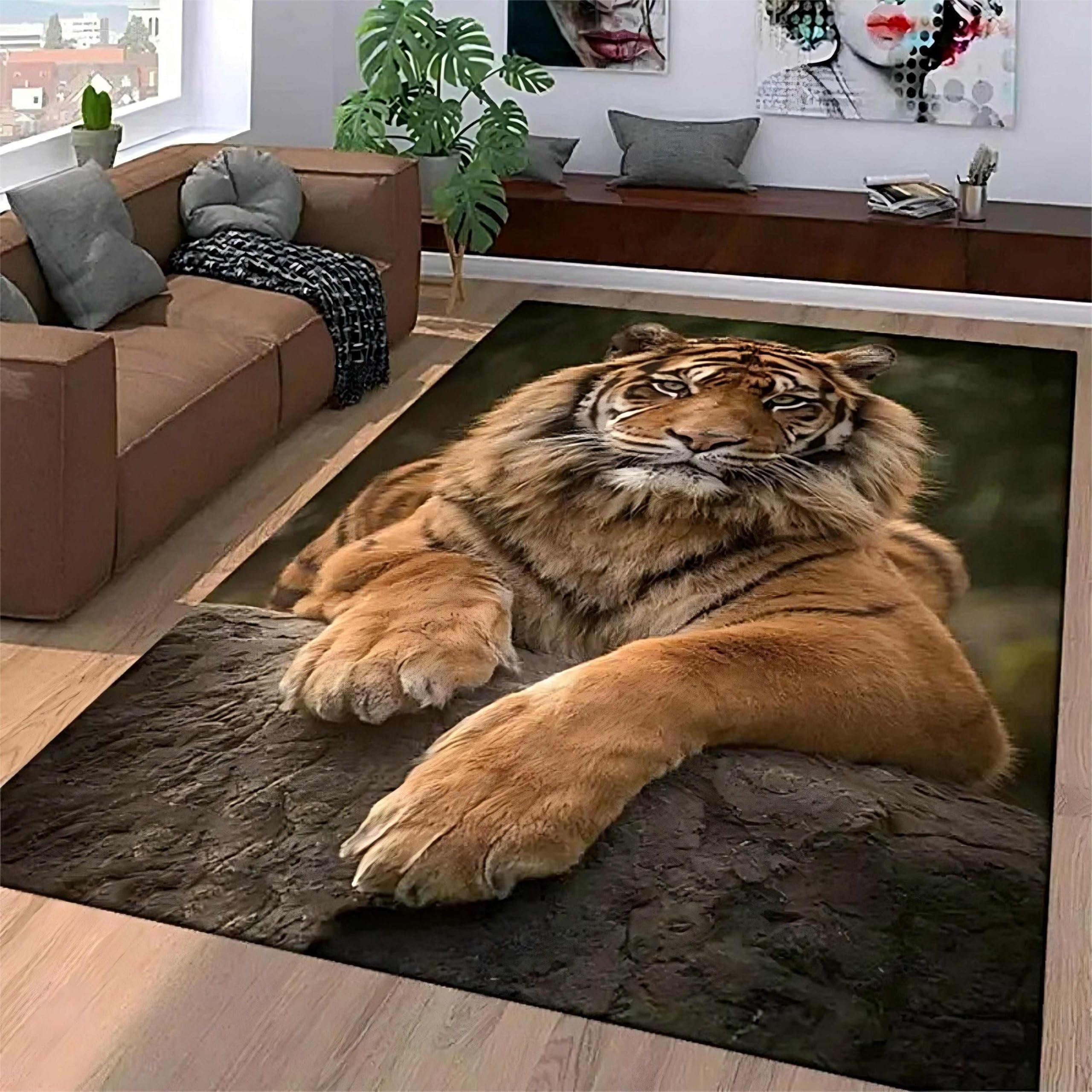 Kuluoits Tiger Area Rug,160x230cm,3D Animal Carpet Large Area Rugs Nature Landscape Forest Wildlife Tiger Carpets Living Room Boy Men's Bedroom Rugs Non-Slip and Washable Doormat Soft Crawling Mat