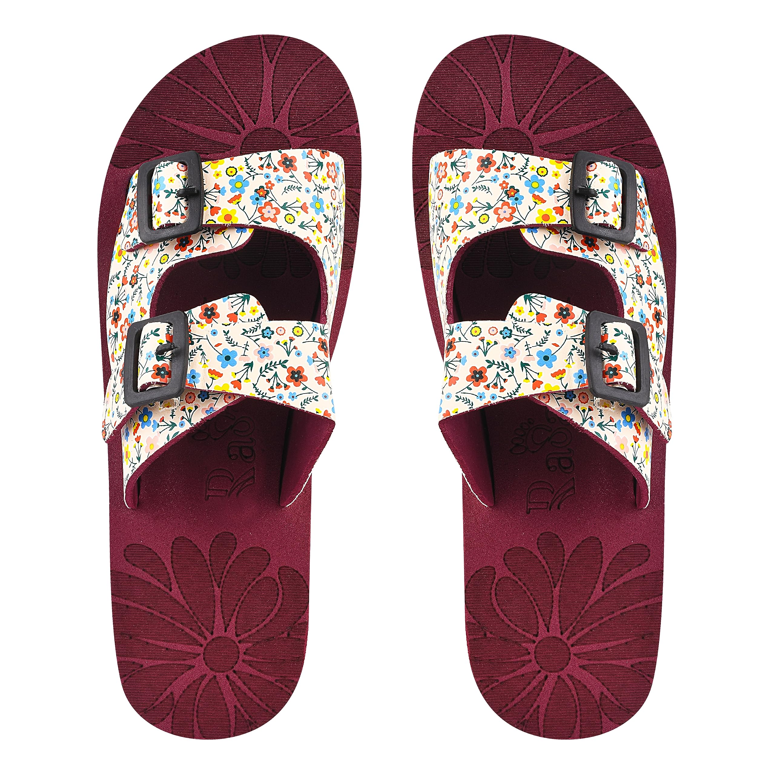 RASAMBH Floral Print Womens Flat Sandals, Adjustable Straps, Mom and Daughter Style (MAROON, 7) (B0D3LW4W1Q) Amazon Price History, Amazon Price Tracker