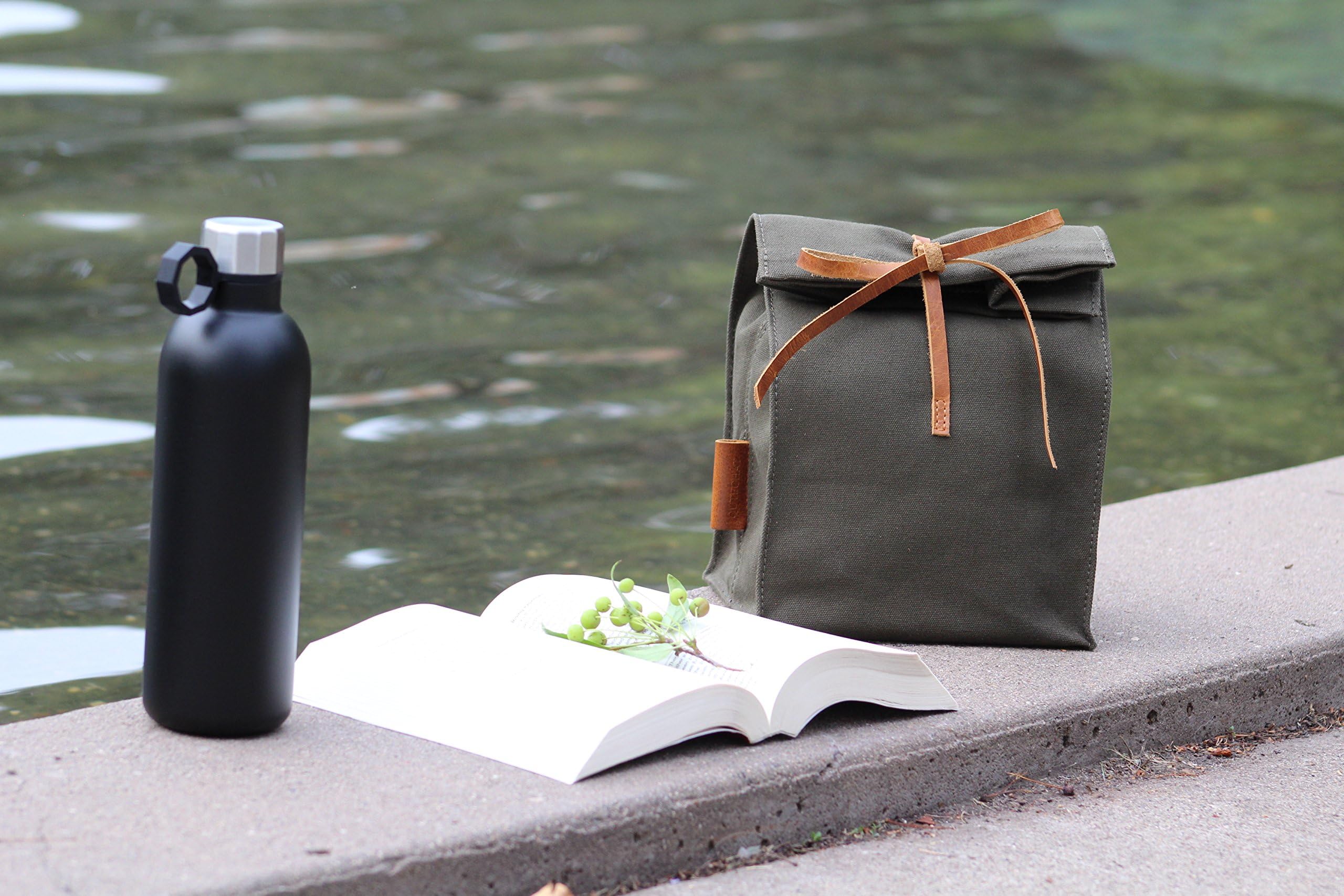 Waxed Canvas Lunch Bag, Handmade,Real Leather, , Lunch Tote, Classic Paper Bag Style, Assorted colors, Eco-friendly Cotton, Reusable, Durable, Waterproof, Lunch Bag, Lunch Box, Picnic,