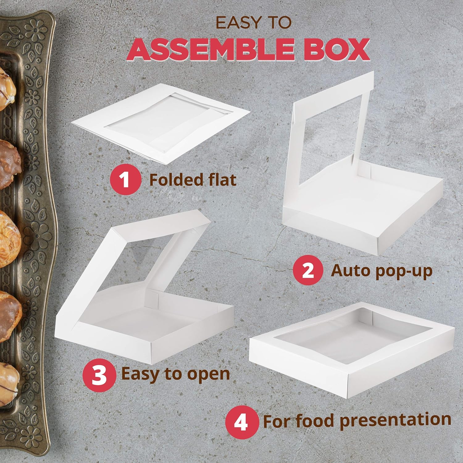 50% Off Discount [18 Pack] 16x12x2.25” White Bakery Box with Window - Holds 12 Donuts, Auto-Popup Cardboard Gift Packaging and Baking Containers, Cookies, Brownies, Pastry and Bread Boxes