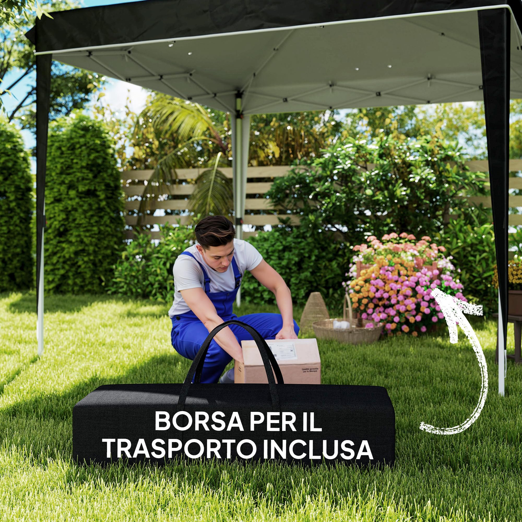 Outsunny Gazebo 3x3 m Pieghevole Pop Up Regolabile da Esterno Nero | Fori di Drenaggio, Metallo e Tessuto Oxford, Sacca di Trasporto, UV50+, per Giardino Feste Campeggio