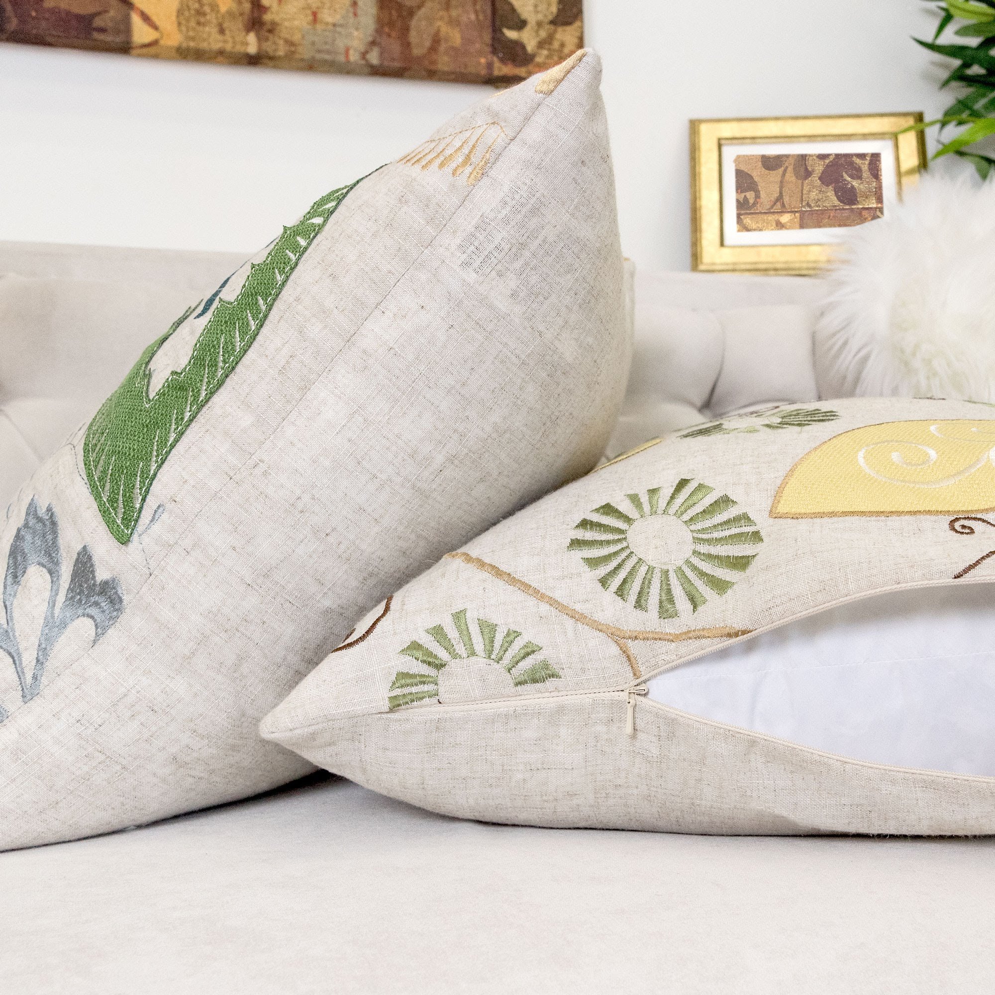 Amazon｜Homey Cozy 刺繍入り リネンスロー 枕カバー 20