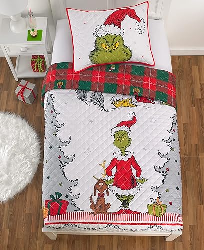 Miniatura 5 de Franco Grinch by Dr. Seuss Holiday & Christmas - Juego de ropa de cama súper suave de 2 piezas de fundas de almohada y edredón, tamaño individual 68