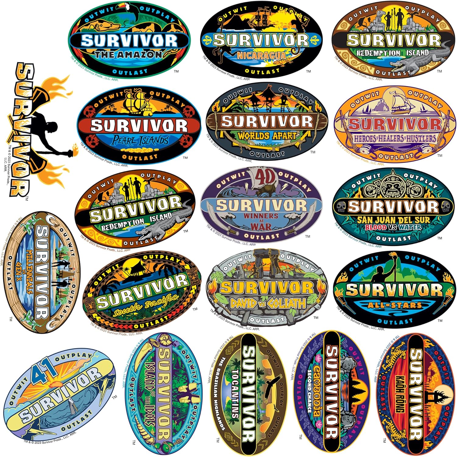 Survivor 200ct Die Cut Vinyl Stickers Variety Pack – Iconic Season Logo Decals for Laptop, Water Bottle, Scrapbooking, Tablet, Indoor & Outdoor Use