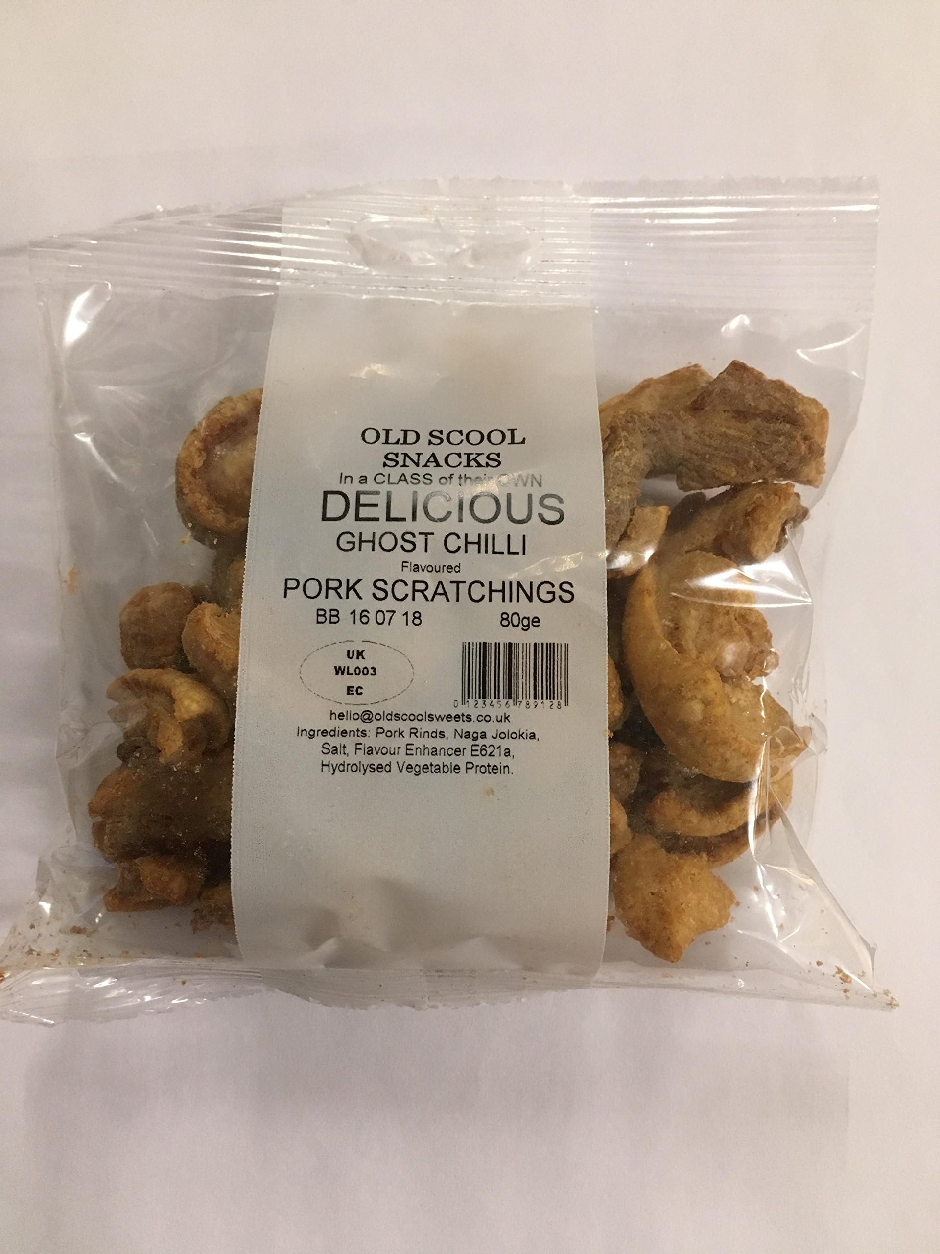 Extra Hot Ghost Chilli Pork Scratchings 64g Naga Jolokia Pepper (WARNING ! VERY HOT, NOT SUITABLE FOR CHILDREN)