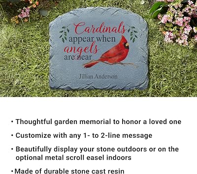 Leet's Make Memories Personalized Memorial Garden Stone - Sympathy - Loss of Loved One - Grave Marker - Condolences - Indoor/Outdoor - Durable Resin - Cardinals Appear When Angels are Near