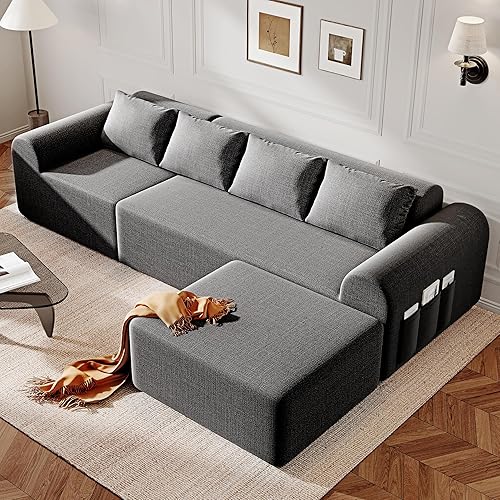 Vista 10 de Sofá modular Cloud con 2 otomanas y 3 almohadas, sofás sin hueso para sala de estar, sofá seccional en forma de U, asiento profundo, cómodo sofá Azul