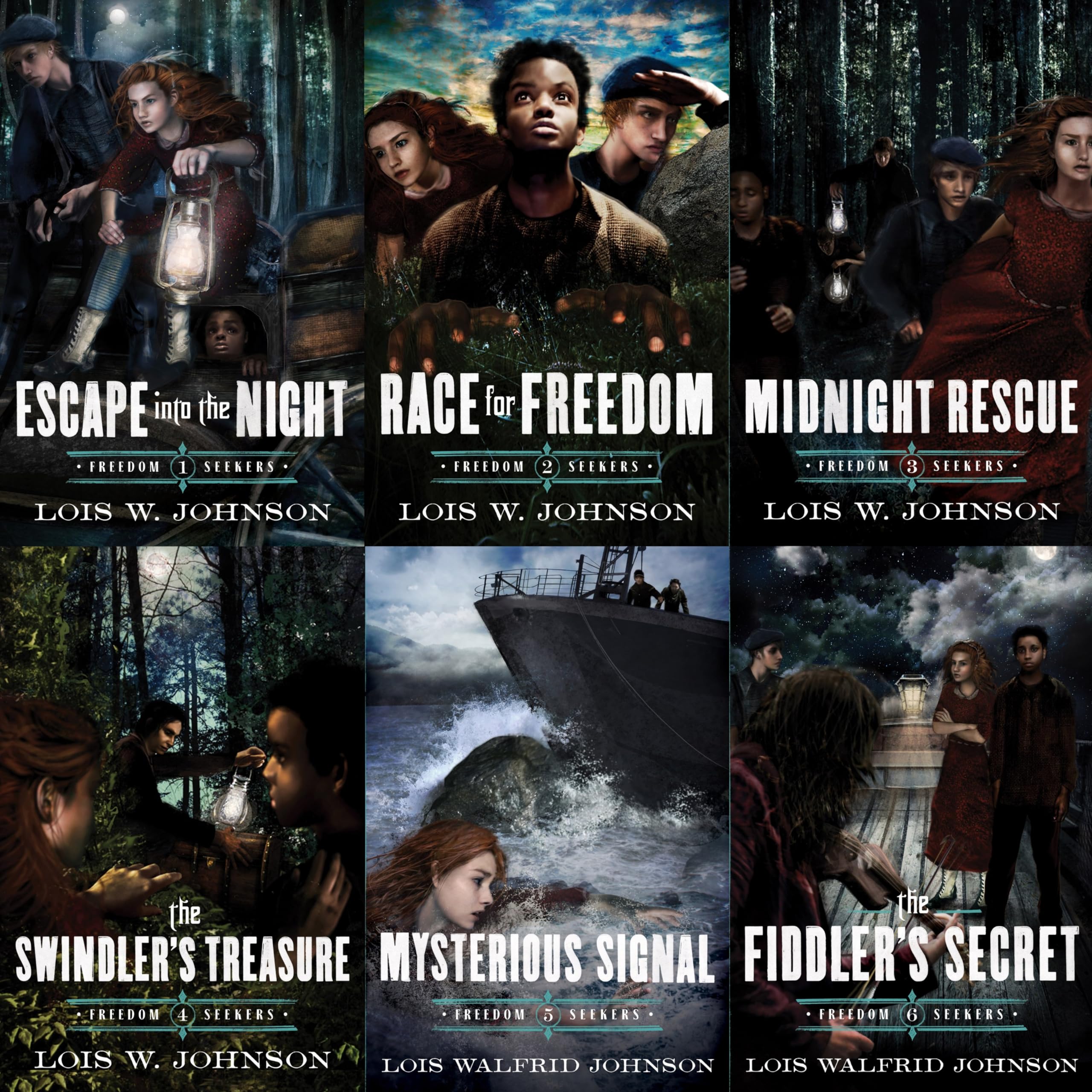 Freedom Seekers - Set of 6 Volumes Including Escape Into the Night, Race for Freedom, Midnight Rescue, the Swindler's Treasure, Mysterious Signal, and the Fiddler's Secret