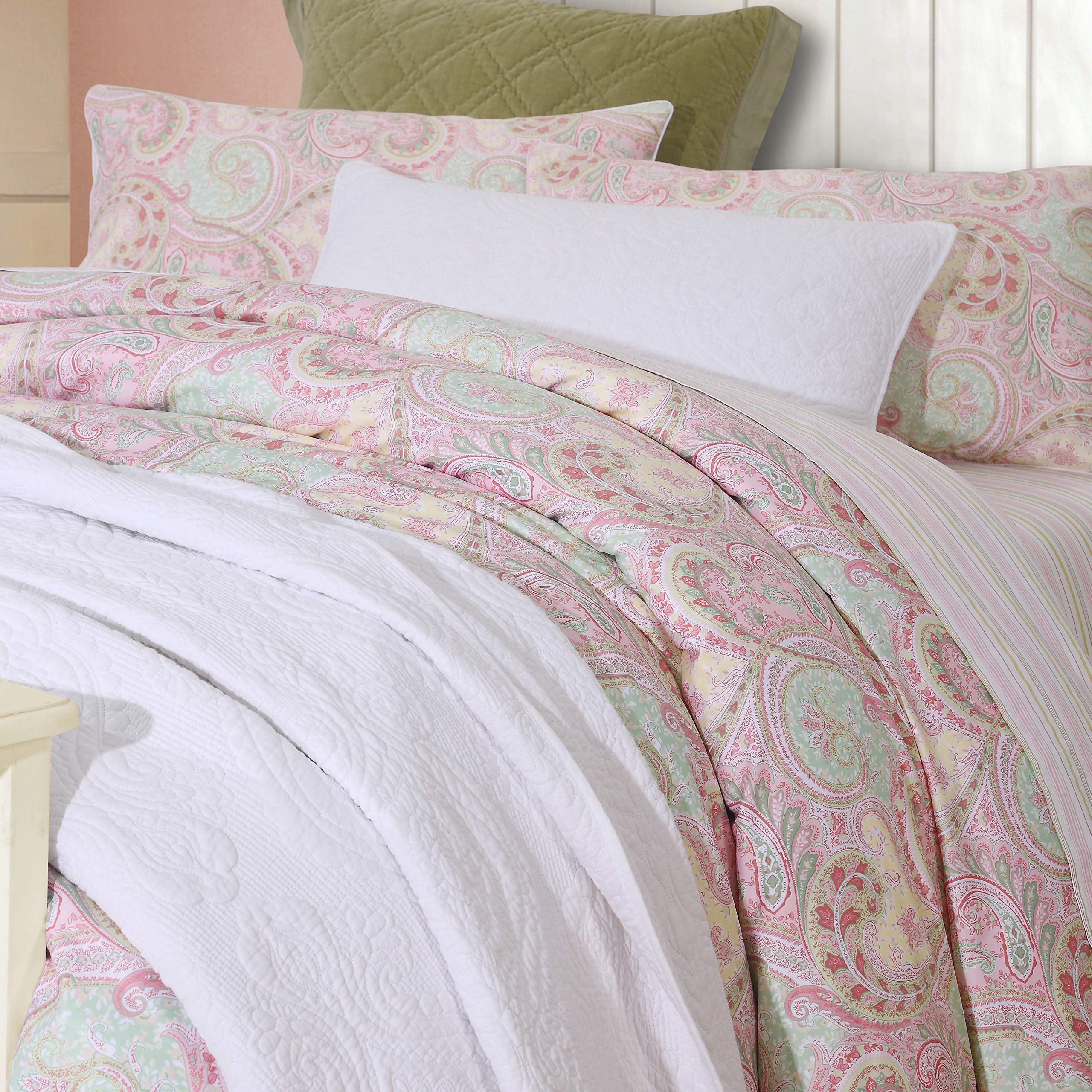 USTIDE Pink Floral Duvet Set Luxurious Paisley Duvet Cover Set Reversible Cotton Super Soft Bedding Set,Super King Size - Image 2