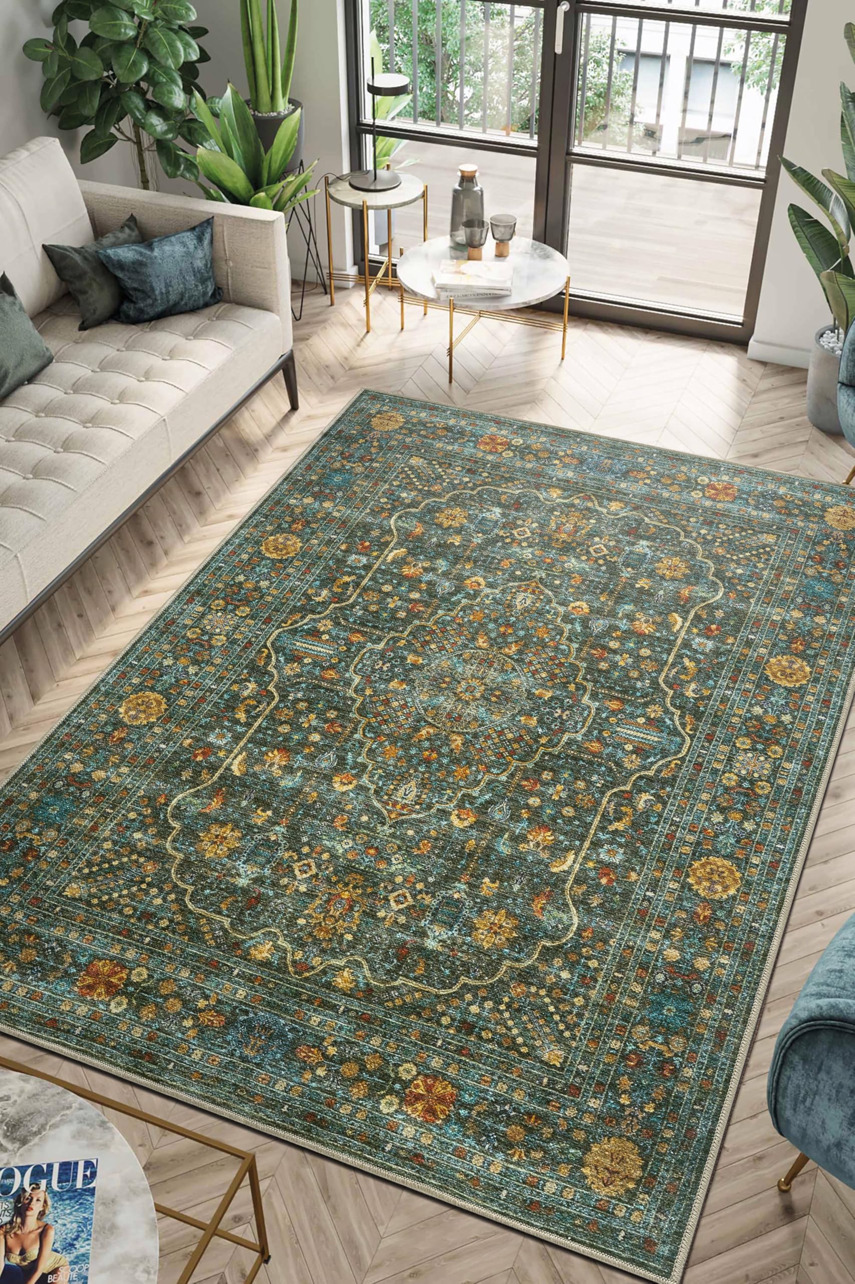 Keen Home Design 6x9 Rug - Machine Washable Area Rug with Non-Slip Backing, Ideal for Living Room, Dining Room, Bedroom - Vintage, Easy Clean, Durable