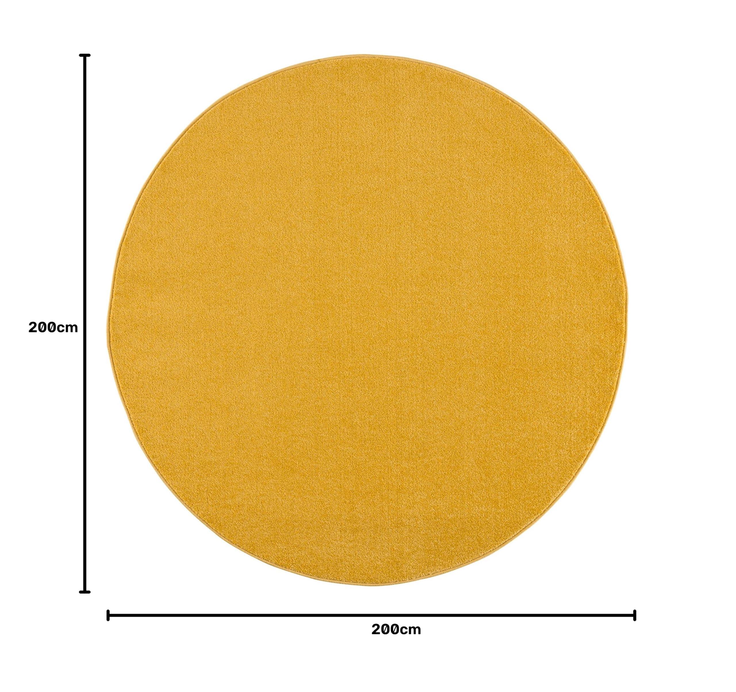 Impression Dywan z krótkim włosiem do salonu, prosty, nowoczesny dywan do sypialni, biura, korytarza, kuchni, pokoju dziecięcego, żółty, 200 cm, okrągły