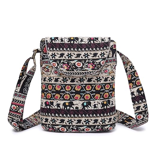 OPQRSTU Women's Retro Small Size Canvas Shoulder Bag Hippie Crossbody Handbag Casual Tote (Brown)